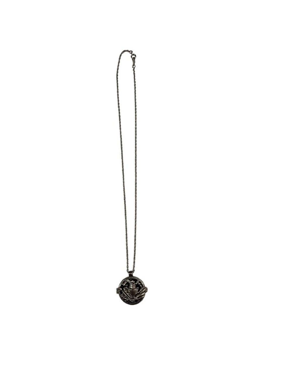Silver Tone Open Work Metal Boat Pendant 18K White Gold Chain Necklace Vintage